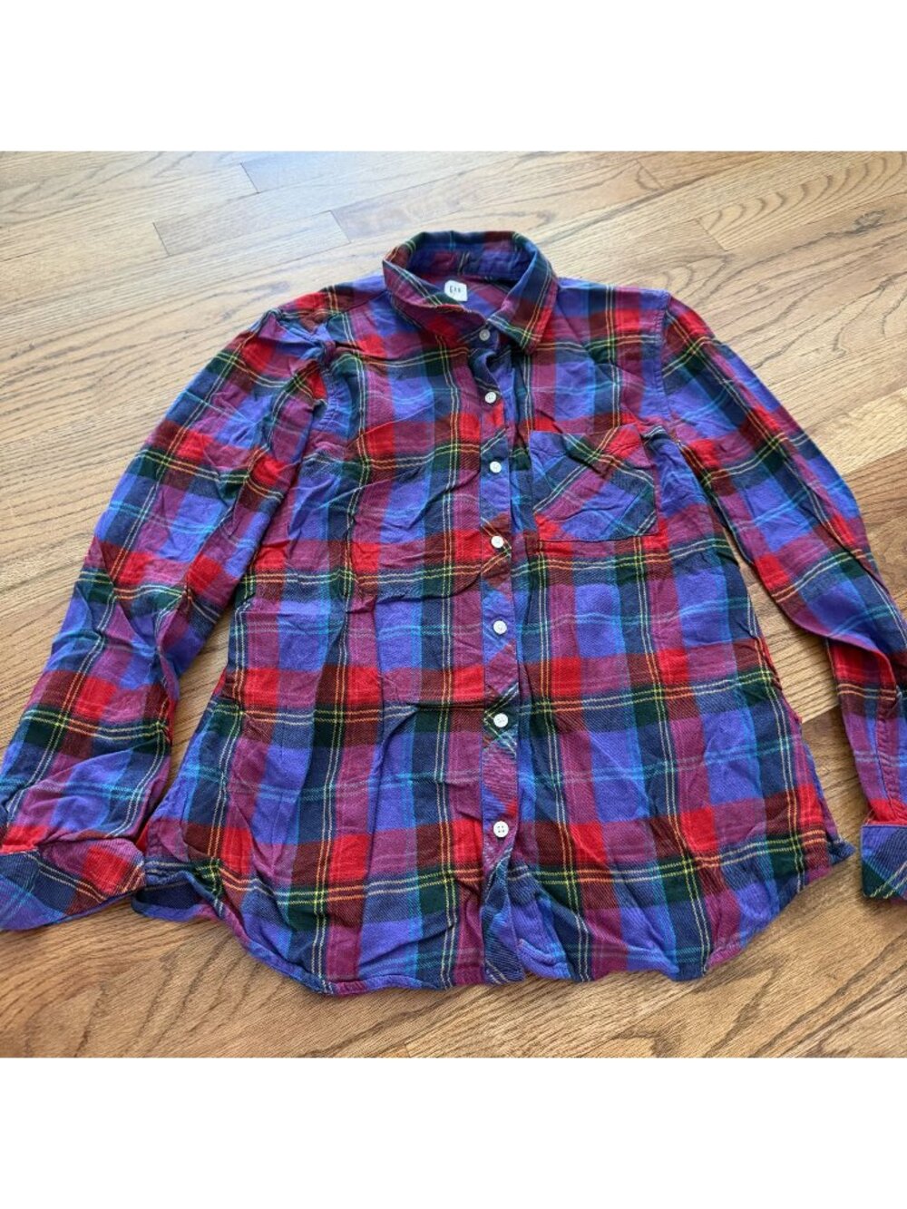 Gap Womens Purple Plaid Long Sleeve Button Shirt Large